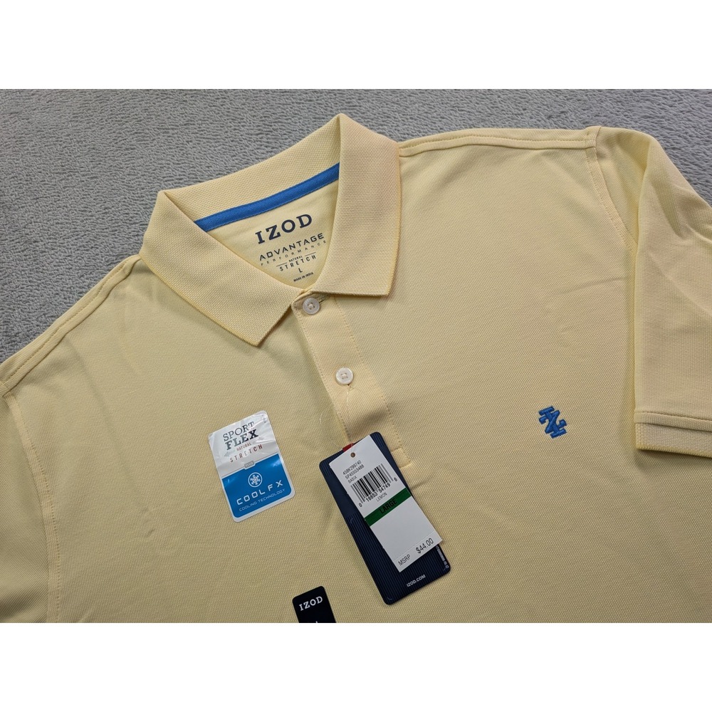 IZOD Mens Advantage Performance Polo Shirt Lemon Yellow Sport Flex Large NEW